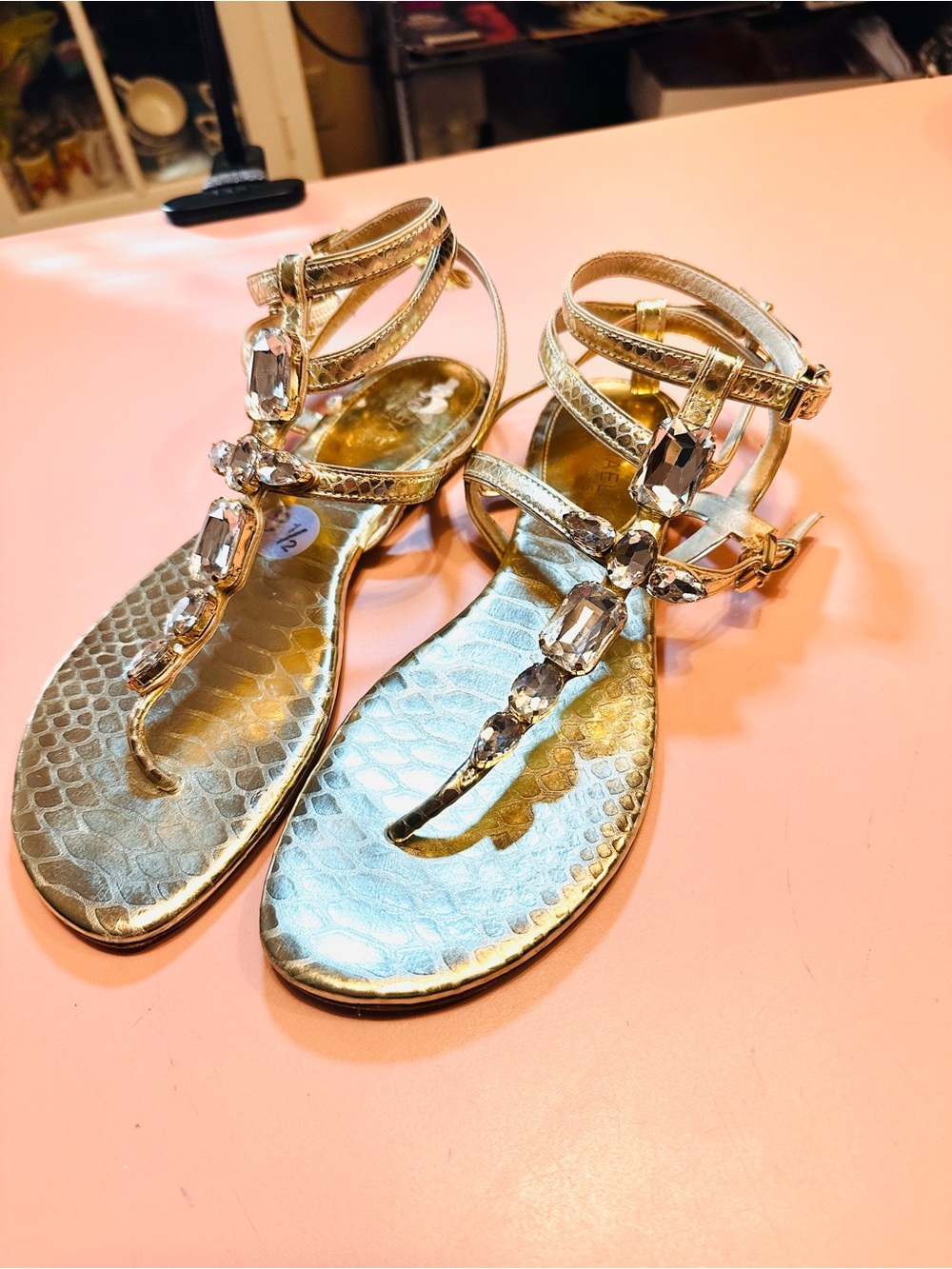 Michael Kors Jayden jeweled snakeskin pattern flat sandals